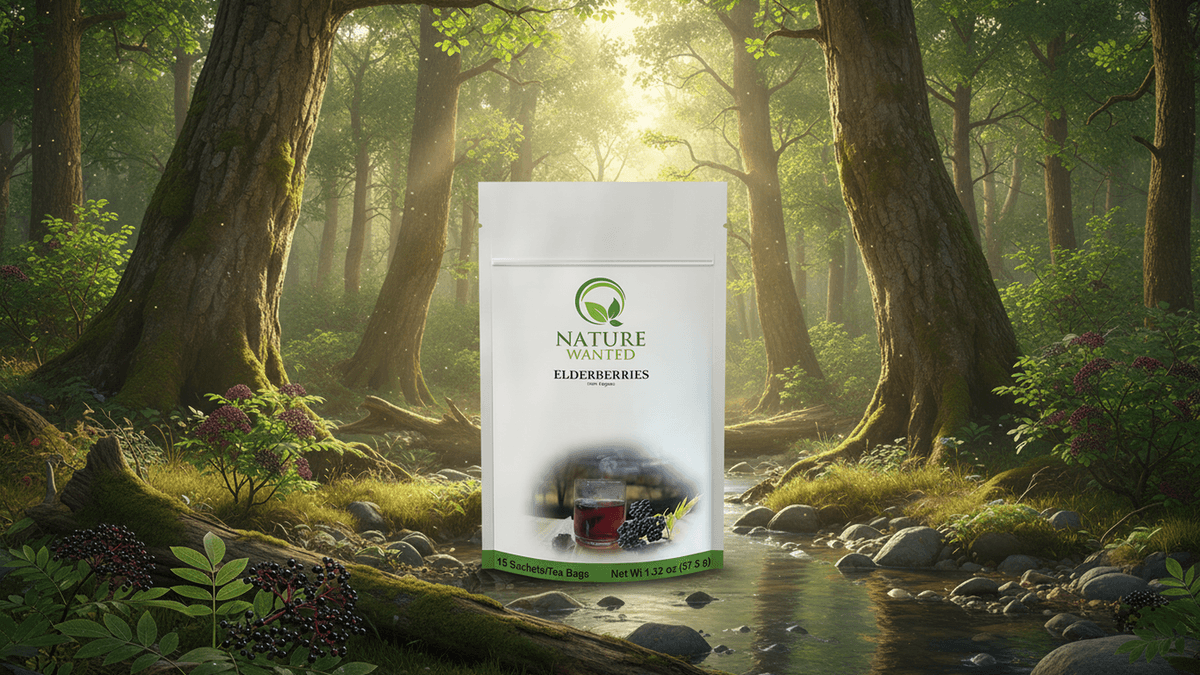 Nature Wanted Elderberry Tea bags and packaging